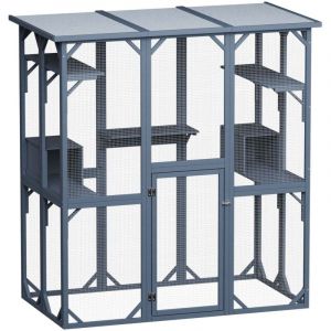 wiltec Enclos extérieur pour chats 170 x 88 x 180 cm Catio Bois Toit en asphalte Plusieurs plateformes Abri Jardin Balcon Jeux Parc Habitat Cage