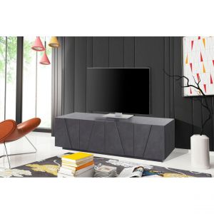 Alter Meuble TV de salon, Made in Italy, Meuble TV avec 4 portes avec d&eacute;tail, 162x44h46 cm, couleur Gris ardoise