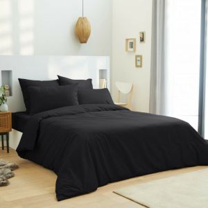 Univers décor Parure de draps 4 pièces Unicolore Noir pour lit 160 x 200 cm "Grande Largeur" 100% coton / 57 fils/cm²