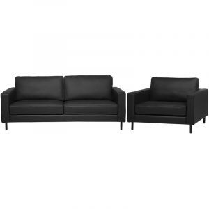 Beliani Canapé et fauteuil de salon en cuir noir SAVALEN