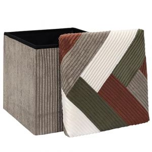 The home deco factory HOME DECO FACTORY, HD0550, Coffre Pouf Pliable Patchwork Côtelé Multifonctionnel, Rangement et Assise Confortable, Design Élégant, Idéal pour Salon ou Chambre, Beige, Gris, Rouge, Vert, 38x38 cm