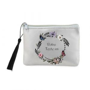 Porte Monnaie et cles Gris Fleur et Papillon personnalisee
