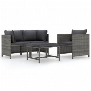 VidaXL Salon de jardin 4 pcs avec coussins R&eacute;sine tress&eacute;e, Gris
