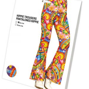 FIESTAS GUIRCA | Pantalon Hippie Multicolore (42-44/L) - Accessoire de Costume pour Femme Adulte - Id&eacute;al pour F&ecirc;tes des Ann&eacute;es '60 et Carnaval - Style R&eacute;tro et Psych&eacute;d&eacute;lique - Multicolore