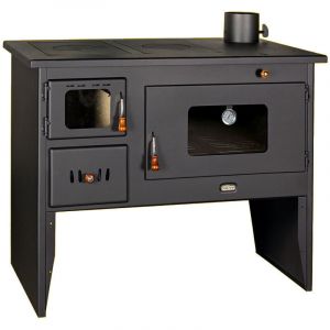 Poêle à bois avec four et thermomètre Prity 2P50 – 16 kW, Noir Graphite, Classe a, Plaque de cuisson en métal, Idéal pour les grandes pièces et