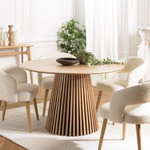 Macabane SYA - Table à manger ronde D120 décor et chêne naturel pied à motif strié