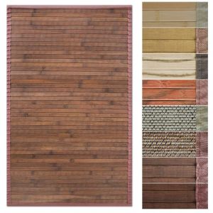 Tapis en bambou avec bord en tissu Design naturel 90 x 120 cm, marron tib&eacute;tain