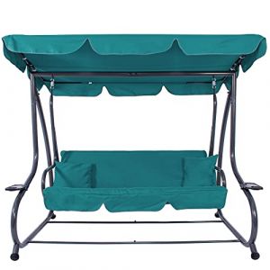 Balancelle de jardin avec auvent 3 places en turquoise.