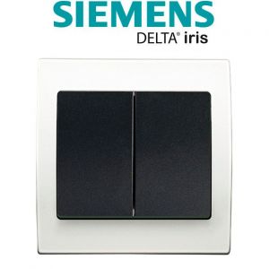 Image de Siemens Va et Vient + Poussoir Anthracite Delta Iris + Plaque basic Blanc