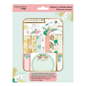 Image de Toga Draeger - Set de Stickers, Masking Tape et Sticky Notes - Assortiment Avec + de 100 Stickers - Pour Décorer Bullet Journal, Agendas - 4 Couleurs et Or