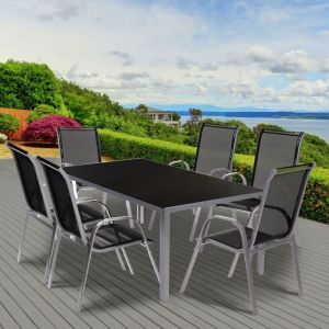 Idmarket Ensemble de jardin MADRID table 150 CM et 6 chaises empilables