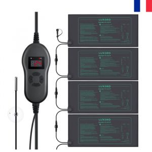 Tapis chauffant pour semis avec thermostat, 4 tapis chauffants avec 1 contr&ocirc;leur,pour serre int&eacute;rieure 30w, &eacute;tanche IP67, 52,7 x 25,4 cm