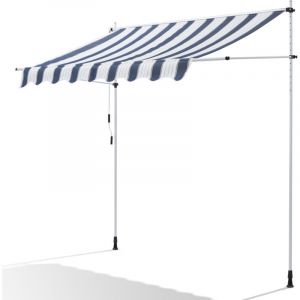 Canop&eacute;e Store Banne Manuel 300 x 150 cm - Auvent de Terrasse sans Per&ccedil;age - Protection Solaire R&eacute;glable avec Manivelle - Bleu et blanc