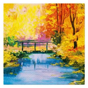 Serviettes en papier - Pont en automne - Lot de 20 - 33 x 33 cm - Jaune - Pratiques pour pique-nique