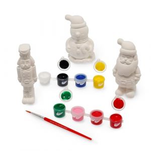 Legami Kit de décoration statuettes de Noël Paint Your Christmas, 3 statuettes en plâtre, Père Noël, Bonhomme de Neige, Casse-Noisette, 7 Couleurs à la détrempe, 1 Pinceau, 21 x 30 cm