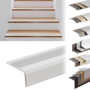 Glory Profil&eacute;s de bord d'escalier autocollants ou pr&eacute;-perc&eacute;s avec mat&eacute;riel de montage &ndash;Aluminium anodis&eacute; Forme: L Argent L 134 cm