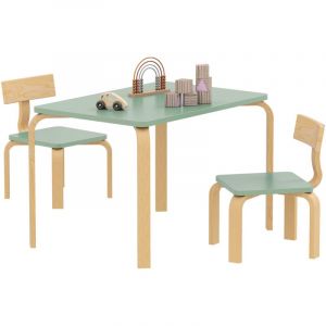 Table enfant avec 2 chaises - AIYAPLAY - pour dessiner, jouer, &eacute;tudier - bois massif - 78x53x53cm - vert