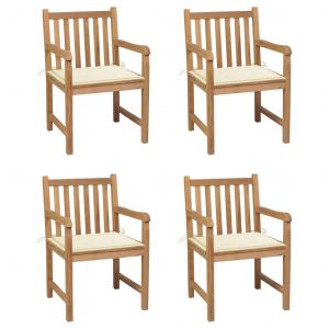 VidaXL Chaises de jardin 4 pcs avec coussins cr?me Bois de teck solide