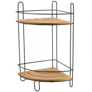 Tendance Tag&egrave;re d'angle 2 niveaux en M&eacute;tal noir et Bambou - Noir / bambou