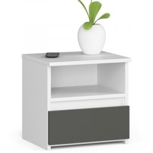 Table de chevet Akord CL1 Blanche 40 cm 1 tiroir couleur Gris Graphite 40x35x40 cm