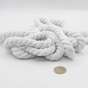 3 mètres Cordon en Coton Rond 12 mm Corde Tressée avec âme en Coton Naturel, Idéal pour DIY, Couture, Polyvalent 12mm Blanc