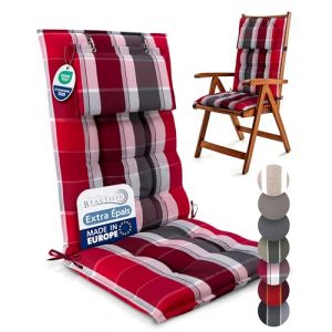 Beautissu Premium Coussin Chaise Jardin Dossier Haut 120x50 cm Sun-HL – 8 cm Épaisseur Tissu Robuste Antidérapant & Résistance aux UV – Coussin Fauteuil avec Sangles Fixation Rouge Anthracite