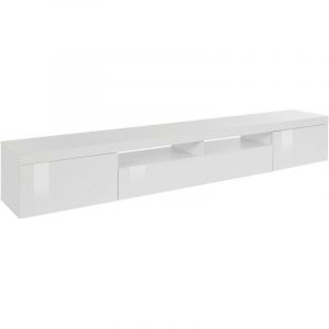 Dmora - Meuble tv Dconsigl, Buffet bas de salon avec 3 portes, Base meuble tv, 240x40h35 cm, Blanc brillant