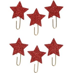 Creotime Trombones - Étoiles rouges pailletées - 30 mm - 6 pcs