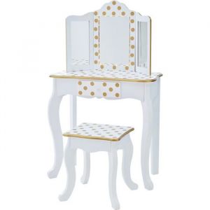 Teamson Coiffeuse enfant bois table maquillage miroir lumineux lumière éclairage LED tabouret fille Kids TD-11670ML