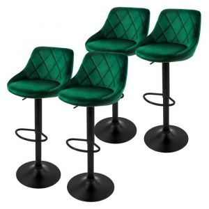 Ml-design - Lot de 4 Tabourets de Bar en Velours, Vert, Chaise Rembourrée avec Dossier et Repose-Pieds, Réglable en Hauteur 62-82 cm, Pivotante à