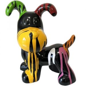 Sans Marque - Statue en céramique chien noir finition multicolore 25 cm