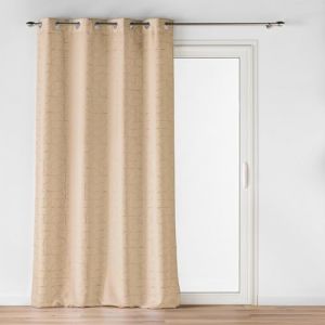 Douceur d'int&eacute;rieur, Rideau &agrave; Oeillets (140 x 260 cm) Louxor Beige, Polyester Imprim&eacute; M&eacute;tallis&eacute;