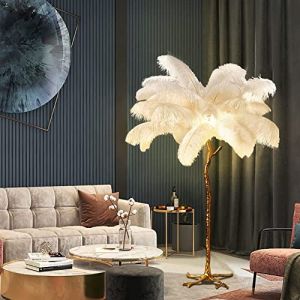 Lampadaire sur Pied LED Plume dAutruche Naturelle - Blanc 120cm - Design Moderne