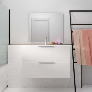 Aurlane Meuble de Salle de Bains 60cm Suspendu Blanc 2 Tiroirs - Vasque Blanche - ELEMENTARY
