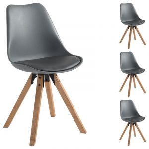 Idimex Lot de 4 chaises de salle à manger TYSON style scandinave design nordique piètement bois massif, siège coque en plastique gris