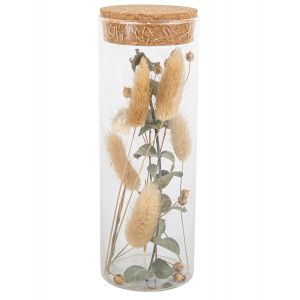 Tube en verre avec plumeaux et eucalyptus 18,5 cm - Couleur Ivoire - Taille Taille Unique