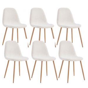 FJARD - Lot de 6 Chaises Blanches Tissu Bouclettes