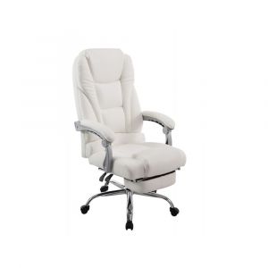 Décoshop26 Fauteuil de bureau ergonomique avec repose-pieds extensible similicuir blanc BUR10170