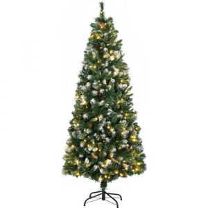 Homcom Sapin de Noël artificiel lumineux LED x 250 blanc chaud 30 pommes de pin H. 180 cm 703 branches vert effet neige