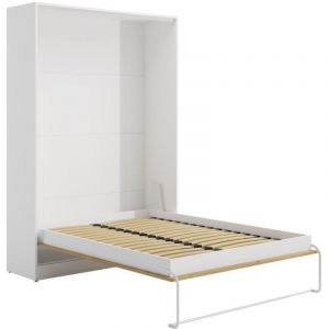 Vente-unique - Lit escamotable 140 x 200 cm - Ouverture verticale manuelle - Coloris : Naturel et blanc - beganio
