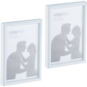 Image de Relaxdays 10026950_49 Cadres Photo, Lot de 2, 10x15 cm, Passe-Partout 9x13 cm, Picture Frame à Poser ou Suspendre, Blanc, Plastique, Verre, MDF