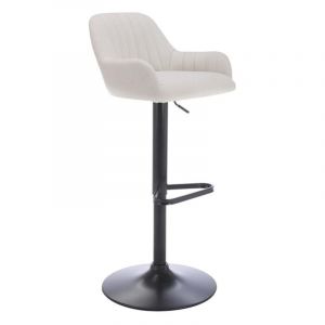 Tabouret de bar en tissu et métal noir - Hauteur réglable - Crème - ELEANA