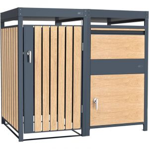 Axi Leon Cache poubelle avec Louis boîte aux lettres Anthracite/Effet bois – 1 conteneur - Max. 240L - Abri Poubelle Extérieur avec Excellente