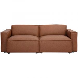 Miliboo Canap&eacute; modulable vintage 3 places en cuir marron SPLIT