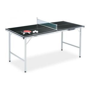 Image de Relaxdays Tennis-de-Table d’intérieur, Pliant, lot, Filet, 2 Raquettes, 3 balles, HxLxP : 70 x 150 x 70 cm, Noir, 10039453, 70 x 70 x 150 cm