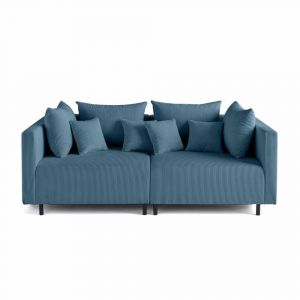 Edinburg - canap&eacute; modulable 2 places - en velours c&ocirc;tel&eacute; - Bleu