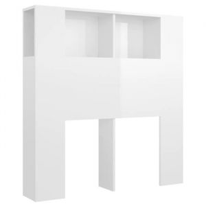 Décoshop26 Tête de lit avec rangement accessoire de lit table de chevet etagère 100 par 18,5 par 104,5 MDF blanc brillant