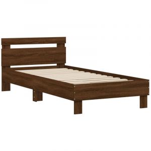 VidaXL Cadre de Lit Tête de Lit et Lumières LED, Lit Simple avec Sommier à Lattes, Lit Adulte, Meuble de Chambre, Moderne, Chêne Marron 75x190 cm