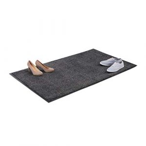 Image de Relaxdays Paillasson gris chiné tapis d'entrée couloir intérieur extra plat mince 90 x 150 cm, noir-gris