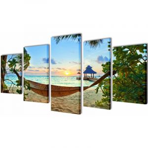 VidaXL Set de toiles murales imprimées Plage avec hamac 200 x 100 cm